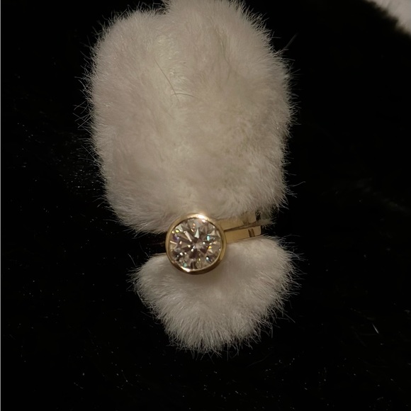 8.0 MM Round Bezel Yellow Gold Moissanite Wedding Set - Picture 8 of 10